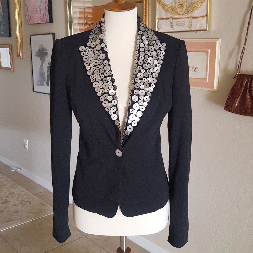 Cache' Vintage Abalone Shell Button Collar Blazer - image 3
